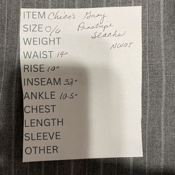 Chico’s Career Trousers Size 0 US 6 Gray Pinstripe Flat Front Mid Rise Flare NEW - Picture 9 of 9